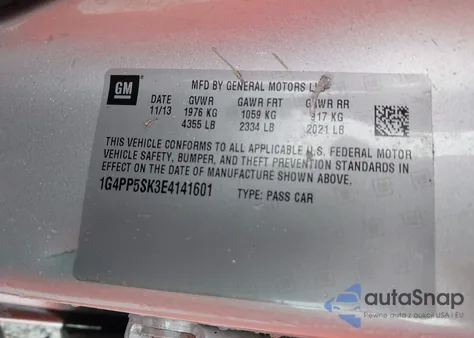 2014 Buick Verano из США, поврежденный, VIN 1G4PP5SK3E4141601